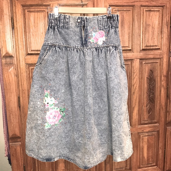 Vintage Dresses & Skirts - Vintage Acid Wash Denim Skirt